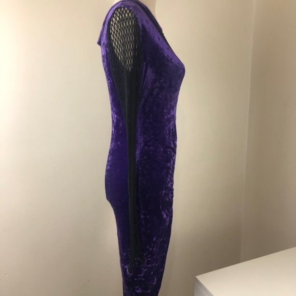 Vintage Purple Shreath Dress size 10/ 12 Strech Velvet Polyester Open mesh - Picture 4 of 11